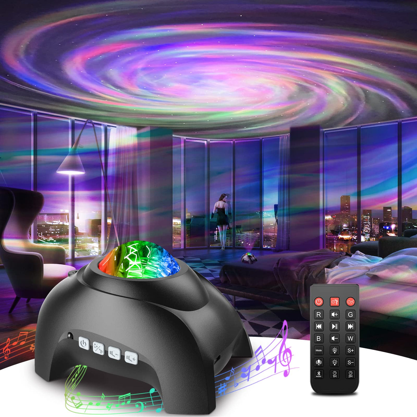 Rossetta Galaxy Projector, Star Projector Light for Bedroom, Bluetooth Speaker and 8 White Noise, Night Kids Adults Game Room, Home Theater, Ceiling, Room Decor