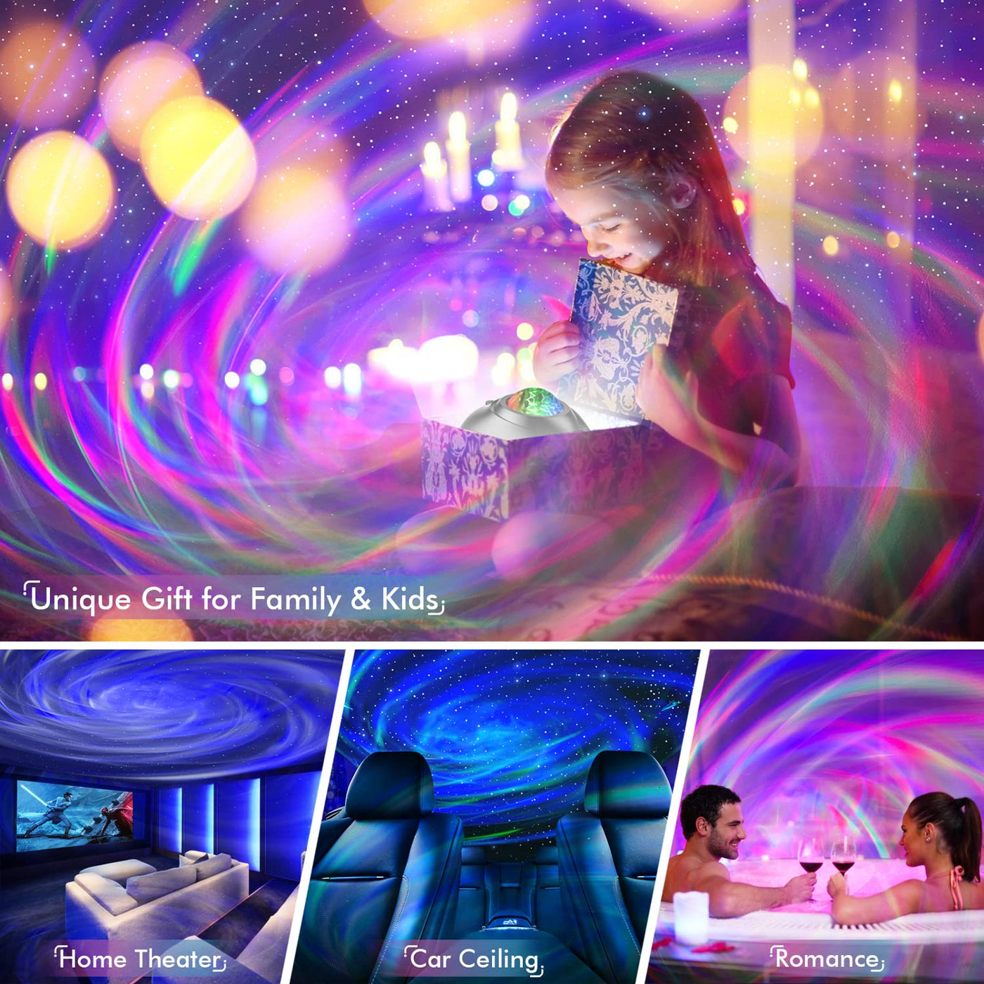Rossetta Galaxy Projector, Star Projector Light for Bedroom, Bluetooth Speaker and 8 White Noise, Night Kids Adults Game Room, Home Theater, Ceiling, Room Decor