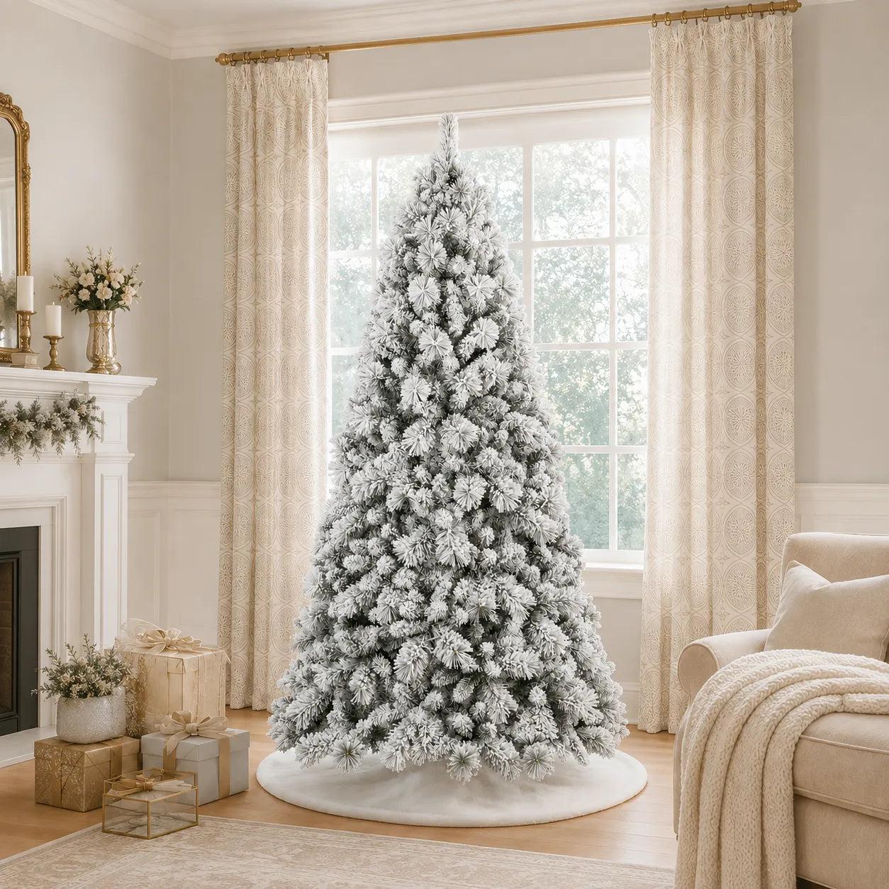 Snow-Flocked Artificial Christmas Tree, 2–9 FT, Unlit or Pre-Lit