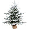 3 ft snow-flocked tabletop Christmas tree with pinecones and burlap-wrapped cement base
