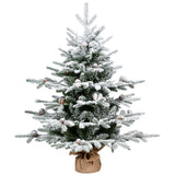 3 ft snow-flocked tabletop Christmas tree with pinecones and burlap-wrapped cement base