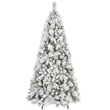 7 ft unlit snow-flocked artificial Christmas tree on white background