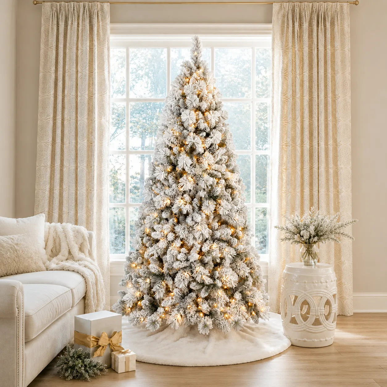 Snow-Flocked Artificial Christmas Tree, 2–9 FT, Unlit or Pre-Lit