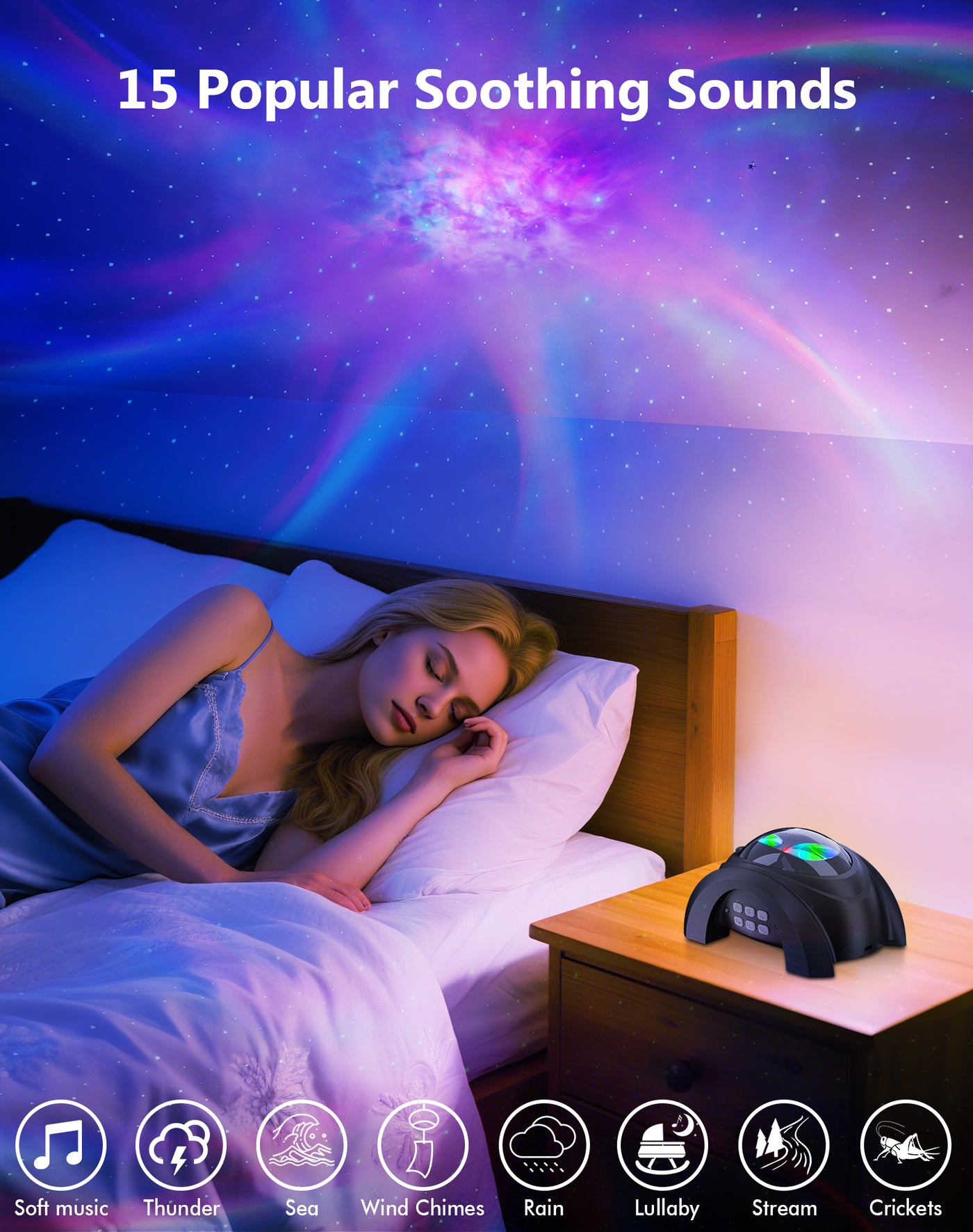 Rossetta Galaxy Projector, 58 Lighting Effects Star Projector Bluetooth Speaker White Noise Night Light, Galaxy Light Projector with Remote Control and Timer for Ceiling, Home Decor, Kids Room, Party