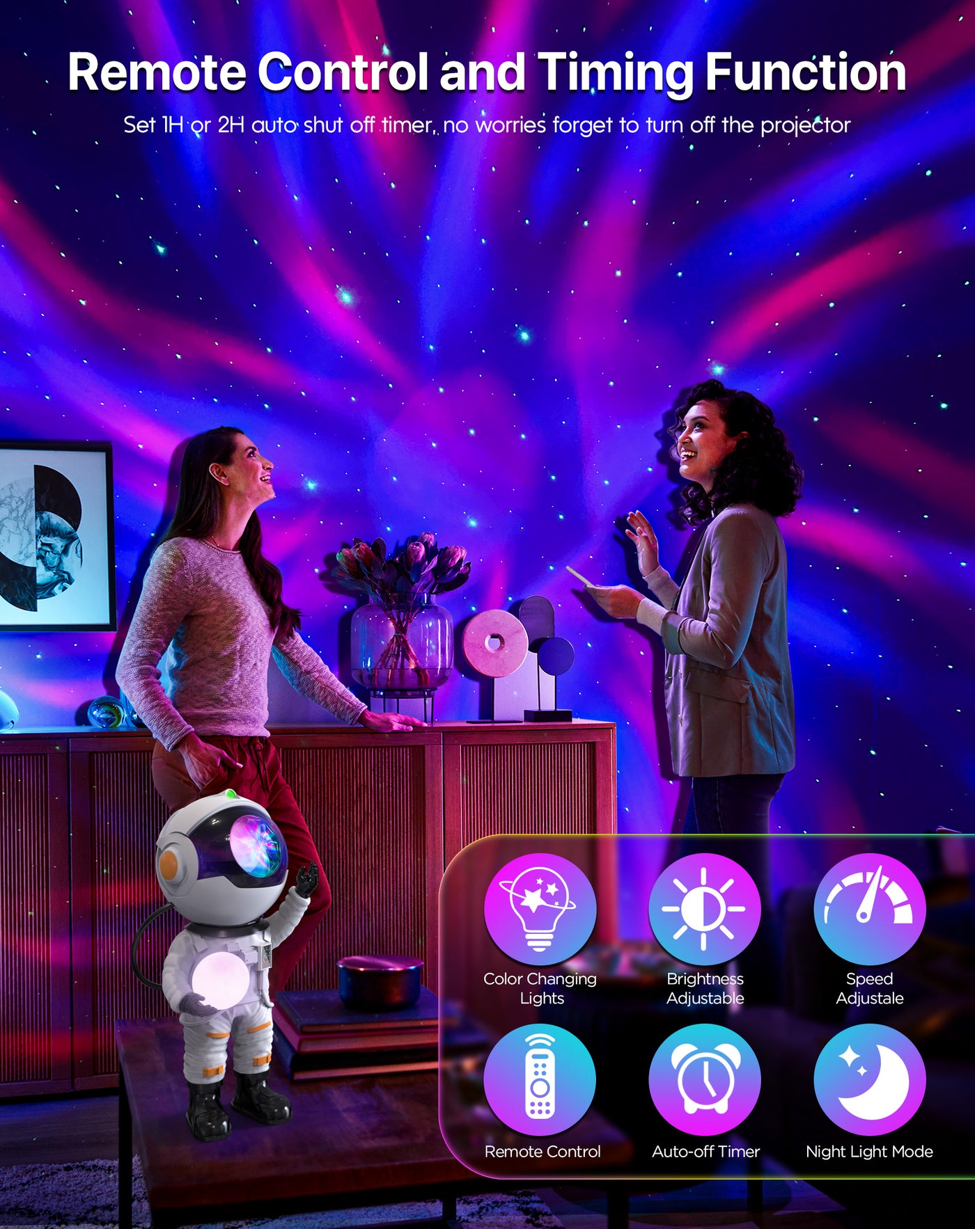 Rossetta Astronaut Galaxy Projector, Star Projector for Bedroom, LED Night Light for Kids Room with Timer and Remote, Room Decor Aesthetic, Home Decor, Gifts for Adults, Teens, Christmas, Birthday