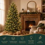 Memory-wire Christmas tree features including warm white LEDs and lifelike branch tips