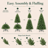 Four-step assembly and branch-fluffing guide for the memory-wire Christmas tree