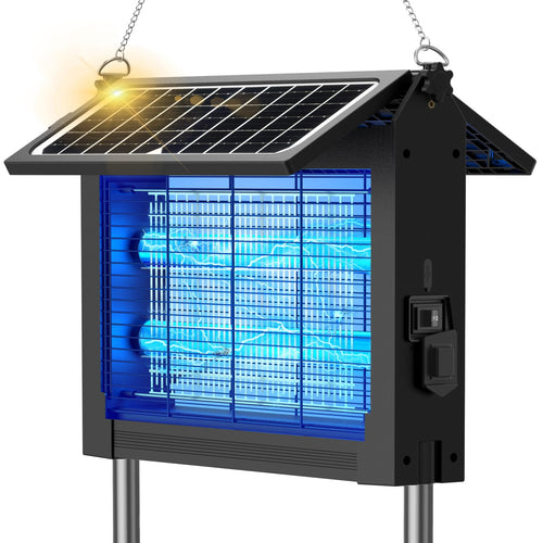 Zechuan Solar Bug Zapper Outdoor, 4500V Electric Mosquito Zapper with Dual Solar Panels & USB Charging, Auto On/Off Mosquito Killer, IPX5 Waterproof Fly Trap for Backyard Patio Garden Camping, 2100 Sq Ft