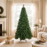 Unlit full-profile artificial Christmas tree with a sturdy metal stand
