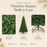 Feature overview showing lush branches, classic full shape and metal stand