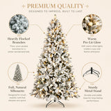 Premium flocked branches, pre-lit glow, full silhouette and metal stand