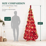 Size comparison showing the red pop-up Christmas tree at 6 feet tall