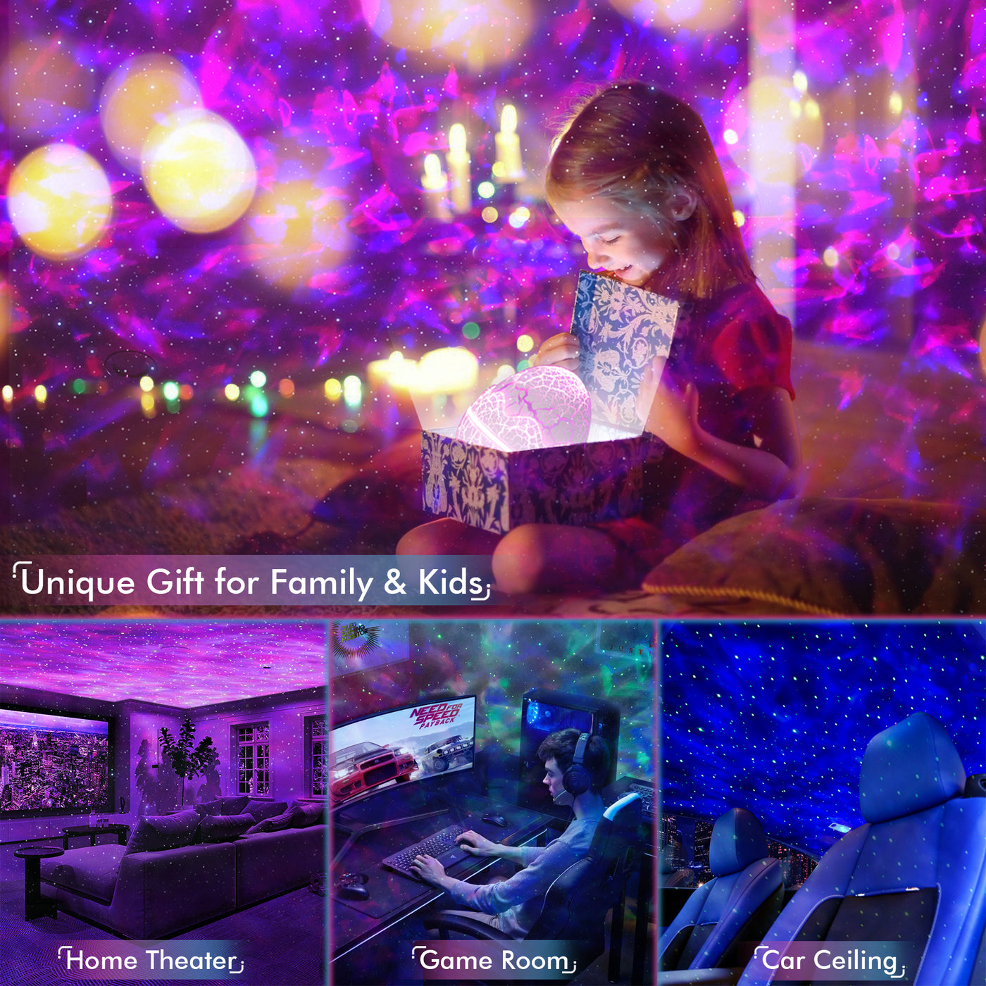 Star Projector Galaxy LED Night Lights for Home Gaming Bedroom Kids Room  Decor Table Lamp with Remote Ceiling Nebula Projection