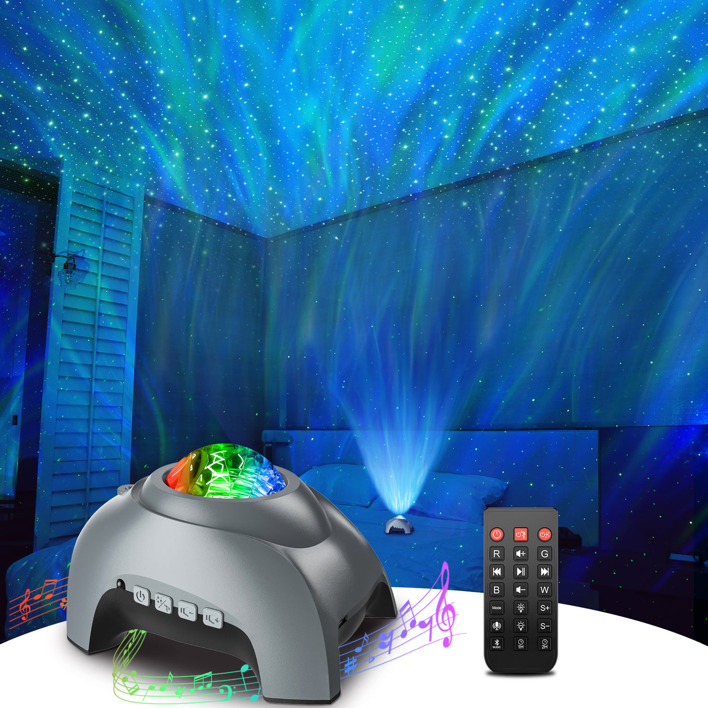 Rossetta Star Projector, Galaxy Projector for Bedroom, Bluetooth Speaker  and White Noise Aurora Projector, Night Light Projector for Kids Adults